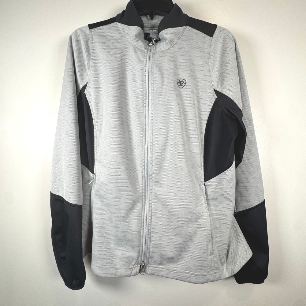 Ariat Grey Black AriatTEK Full Zip Performance Softshell Jacket Mock Neck Wmen L